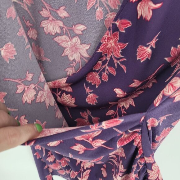 41 Hawthorn womens large purple pink floral sleeveless faux wrap stretchy top - Picture 8 of 10